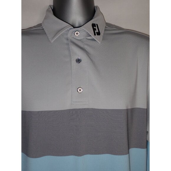FootJoy GOLF POLO SHIRT SS Mens M Light Blue Grey Ombre Poly Stretch Athletic - Picture 2 of 6